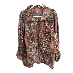 Womens colorful metalic shiney Zip up Blouse or light jacket sz 18 Long Sleeve